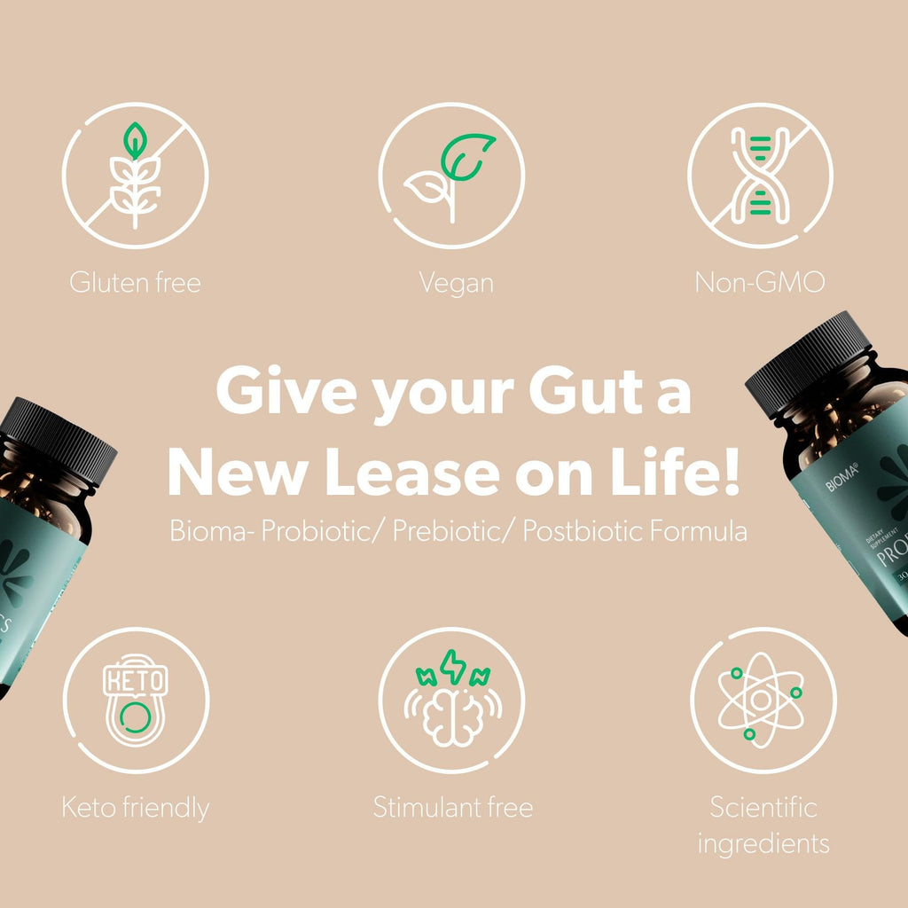 BIOMA Probiotics Digestive Health Gut Support for Men & Women 60 Capsules