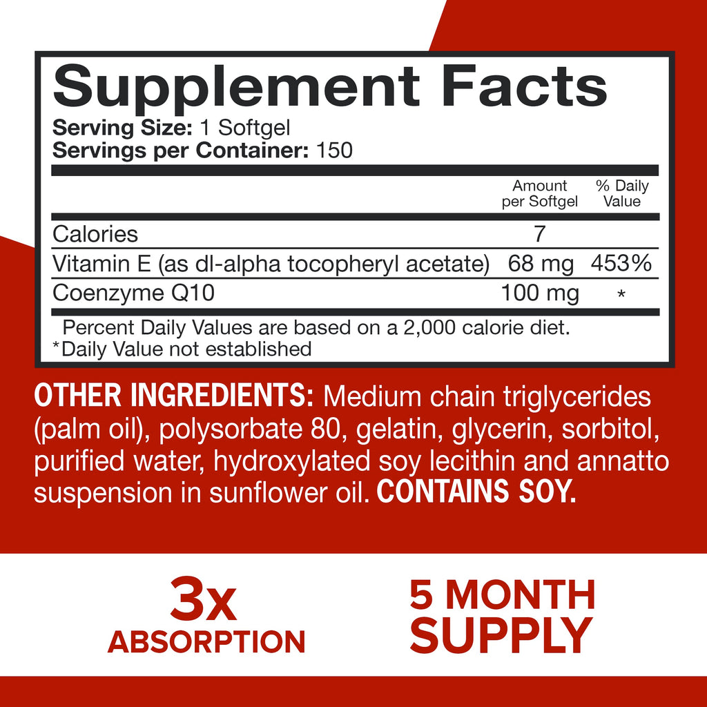 Qunol Ultra CoQ10 100mg Softgels- 3X Better Absorption Coenzyme Q10 Supplements - Antioxidant Supplement for Vascular and Heart Health & Energy Production - 5 Month Supply - 150 Count