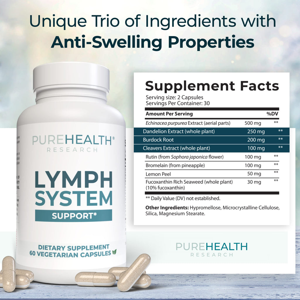 PureHealth Research Lymph System Support (60 Capsules) for Healthy Lymphatic Drainage