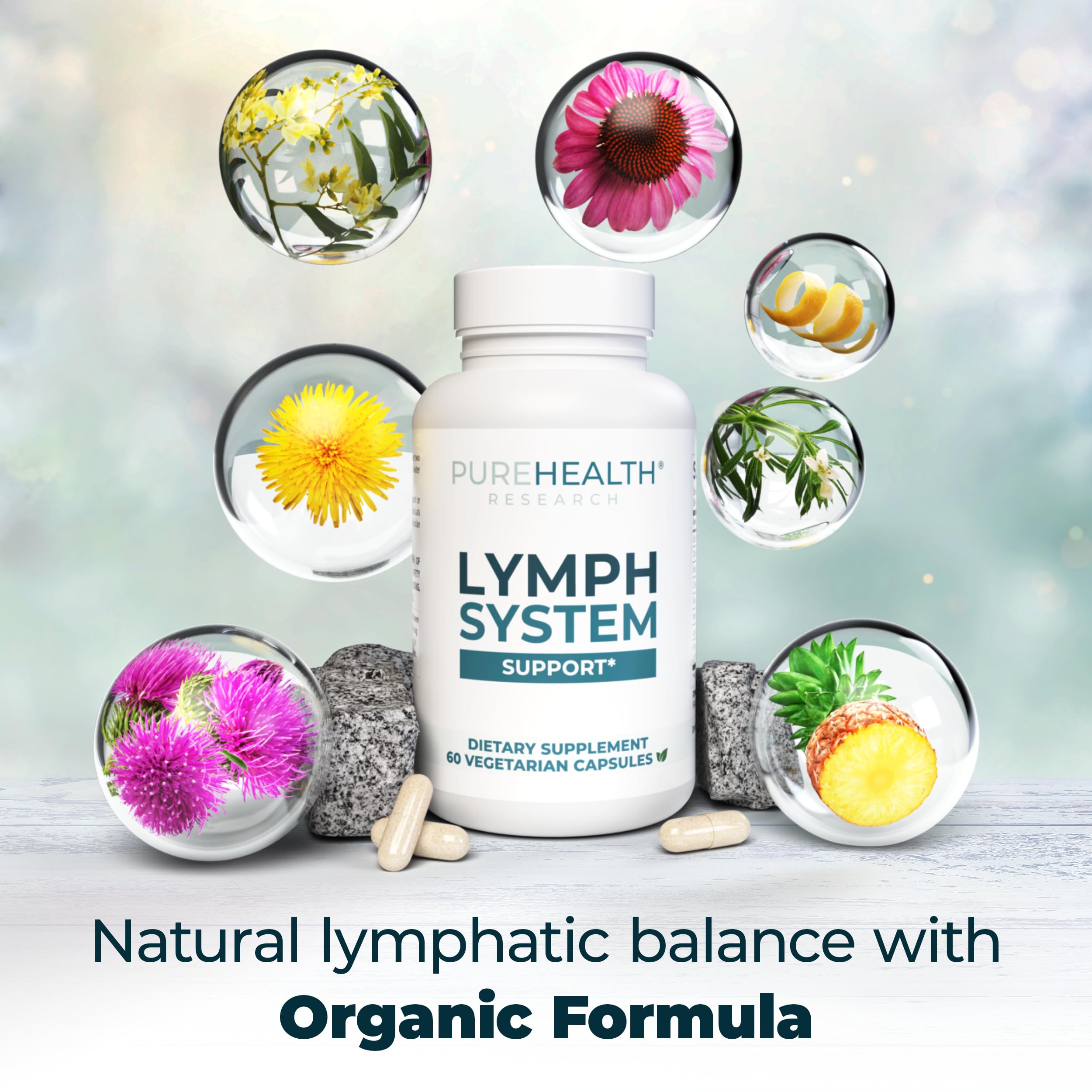 PureHealth Research Lymph System Support (60 Capsules) for Healthy Lymphatic Drainage