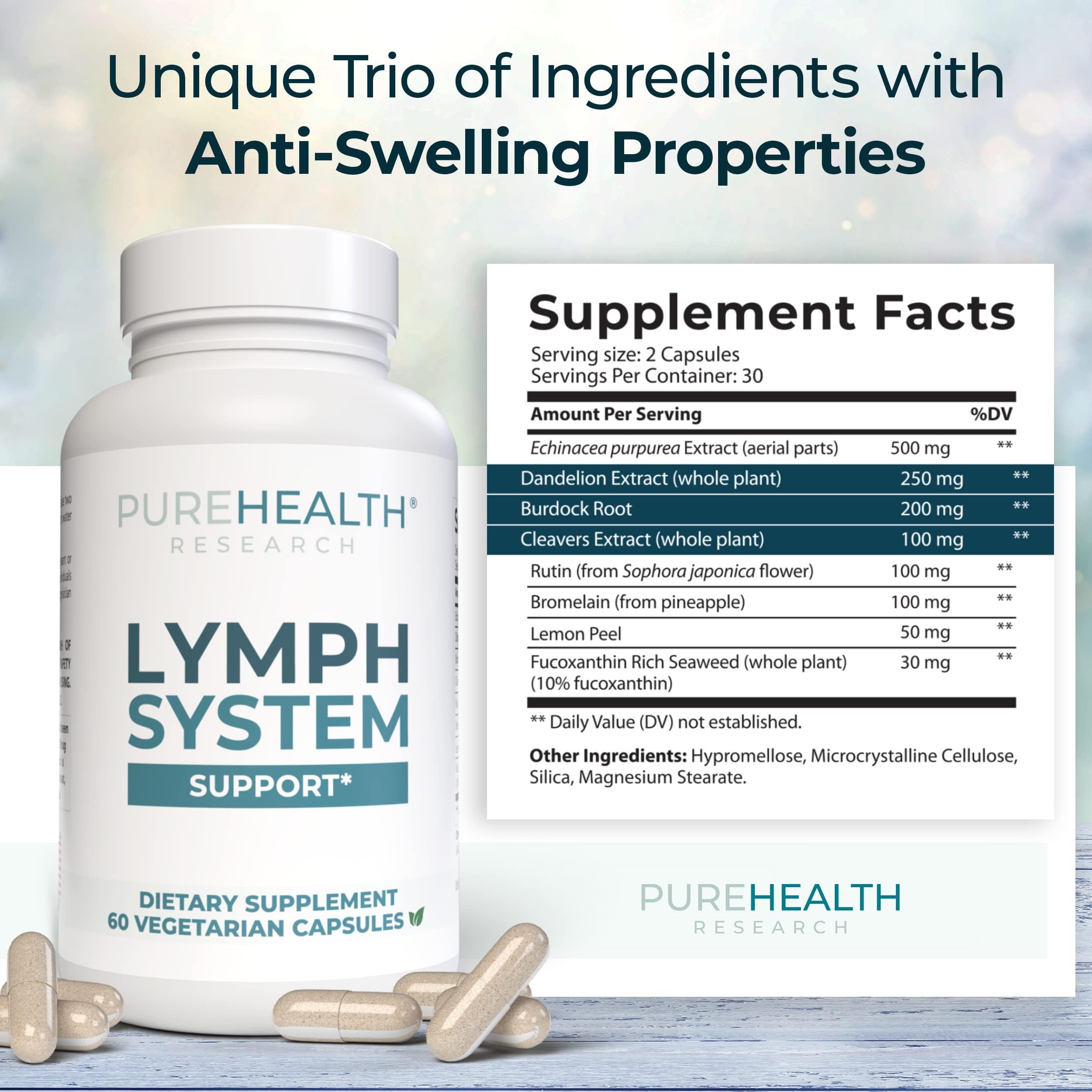 PureHealth Research Lymph System Support (60 Capsules) for Healthy Lymphatic Drainage