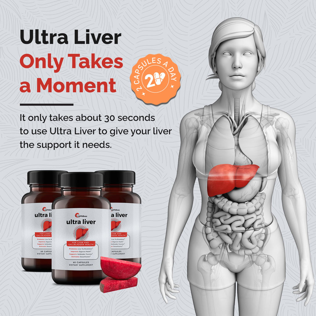 UpWellness Ultra Liver Supplement for Liver Support and Gallbladder Support - Powered by TMG, NAC Milk Thistle, and More - Liver Cleanse Detox & Repair - 60 Capsules
